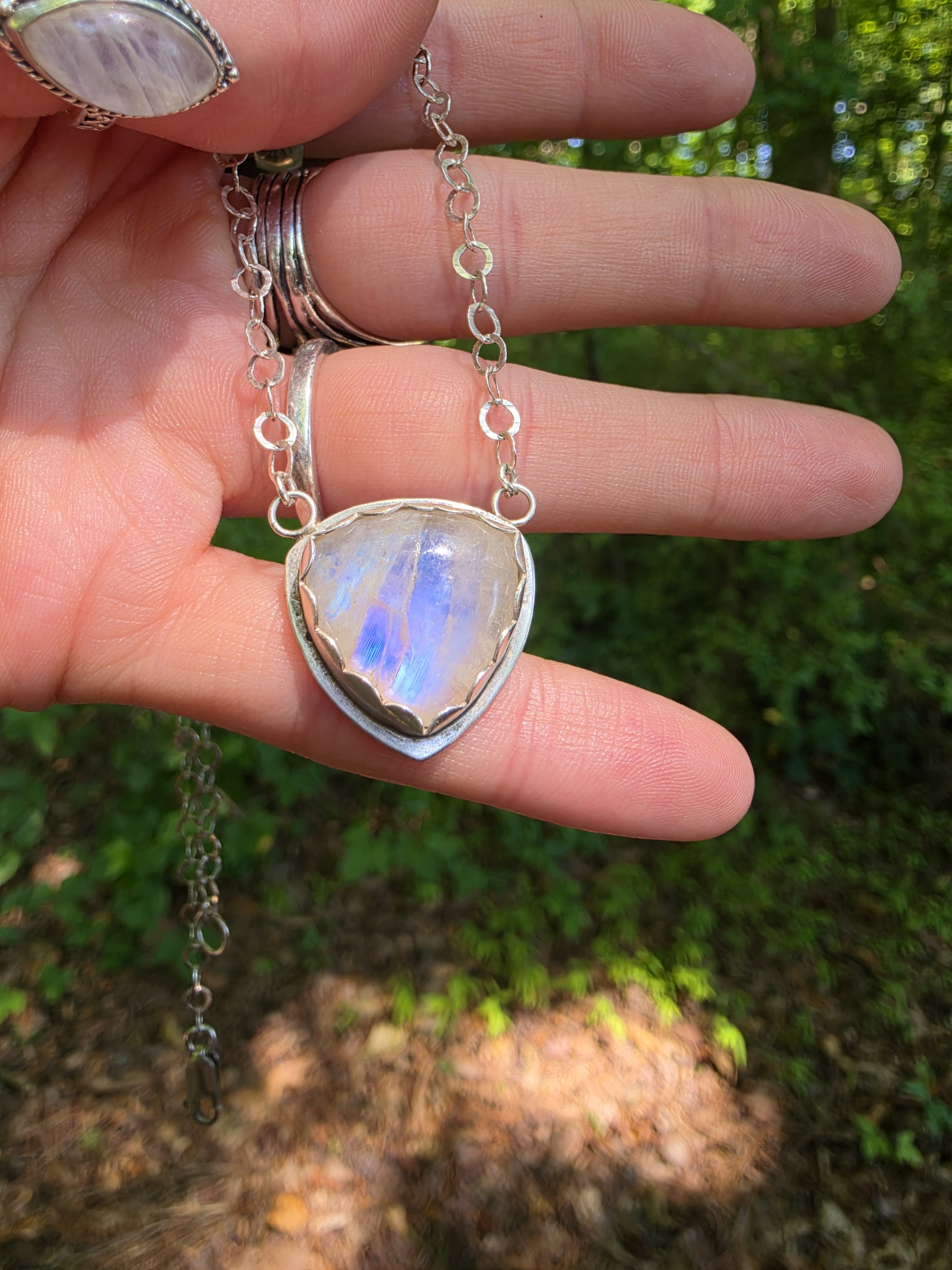 Moonstone Teardrop Pendant Necklace - Iridescent Blue-Hint Moonstone